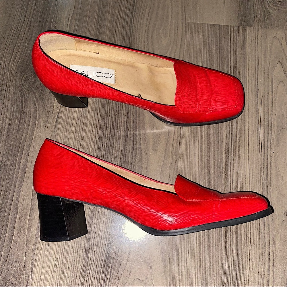 Red vtg Block Heel Secretary Shoes